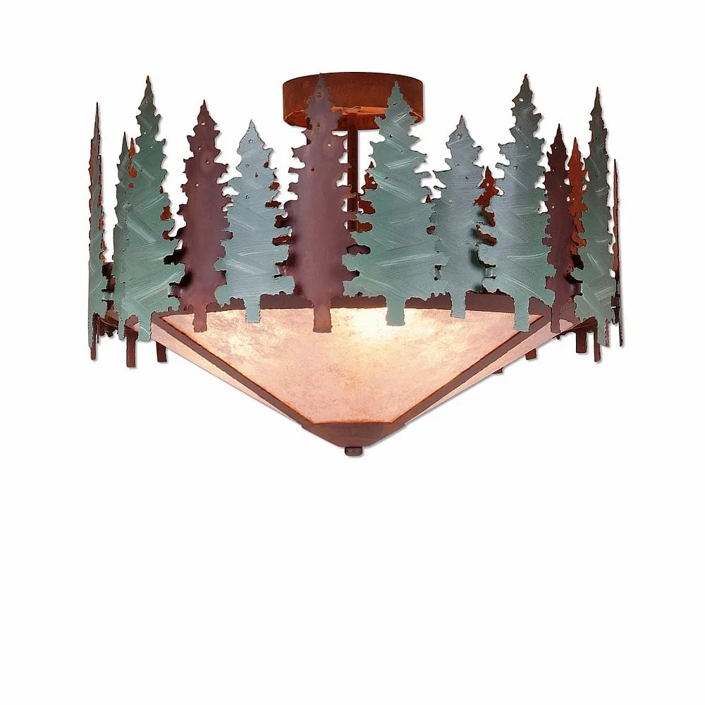 Crestline-Pine Tree Three Light Semi-Flush Mount in Pine Green/Rust Patina
