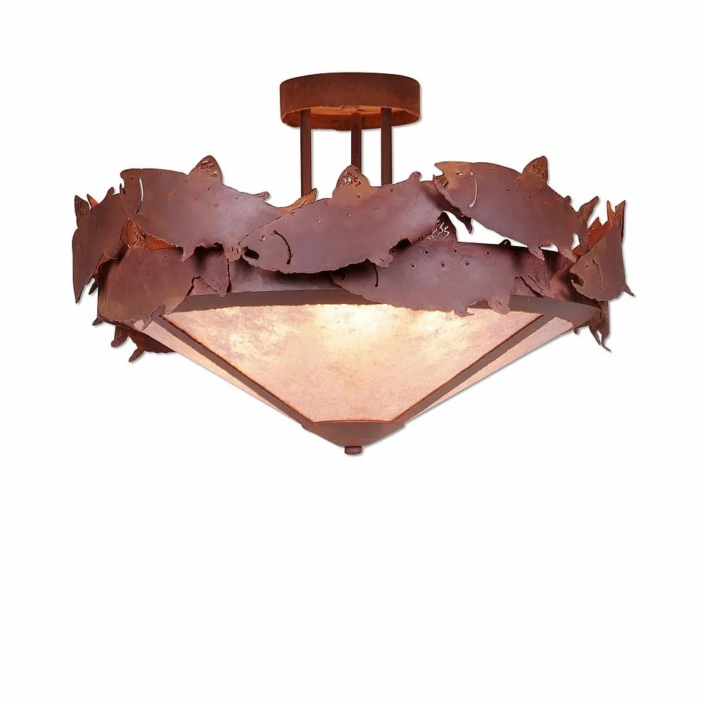 Crestline-Salmon Three Light Semi-Flush Mount in Rust Patina