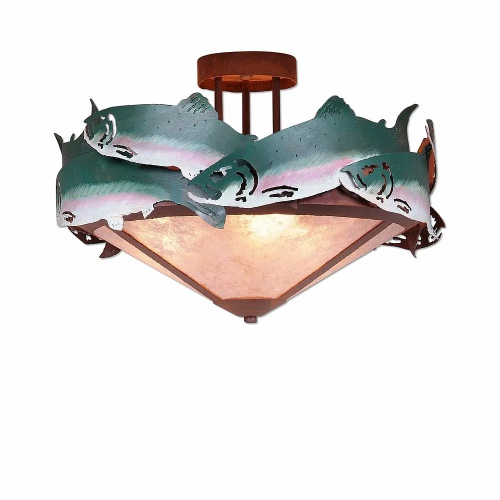 Crestline-Trout Three Light Semi-Flush Mount in Fish/Rust Patina