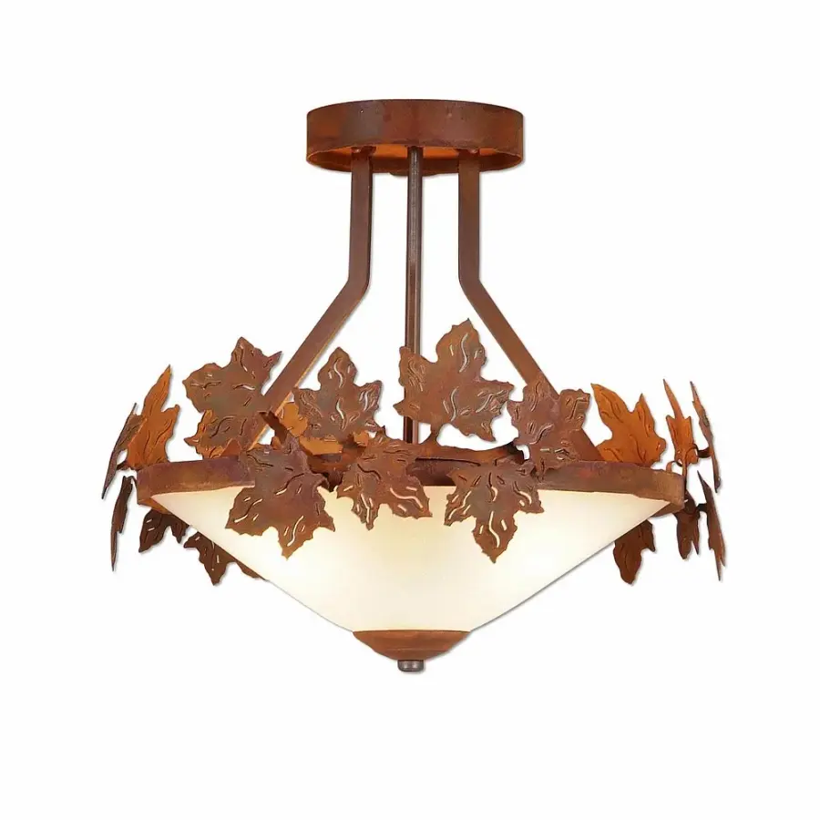 Wisley Maple Leaf Semi-Flush Mount in Rust Patina