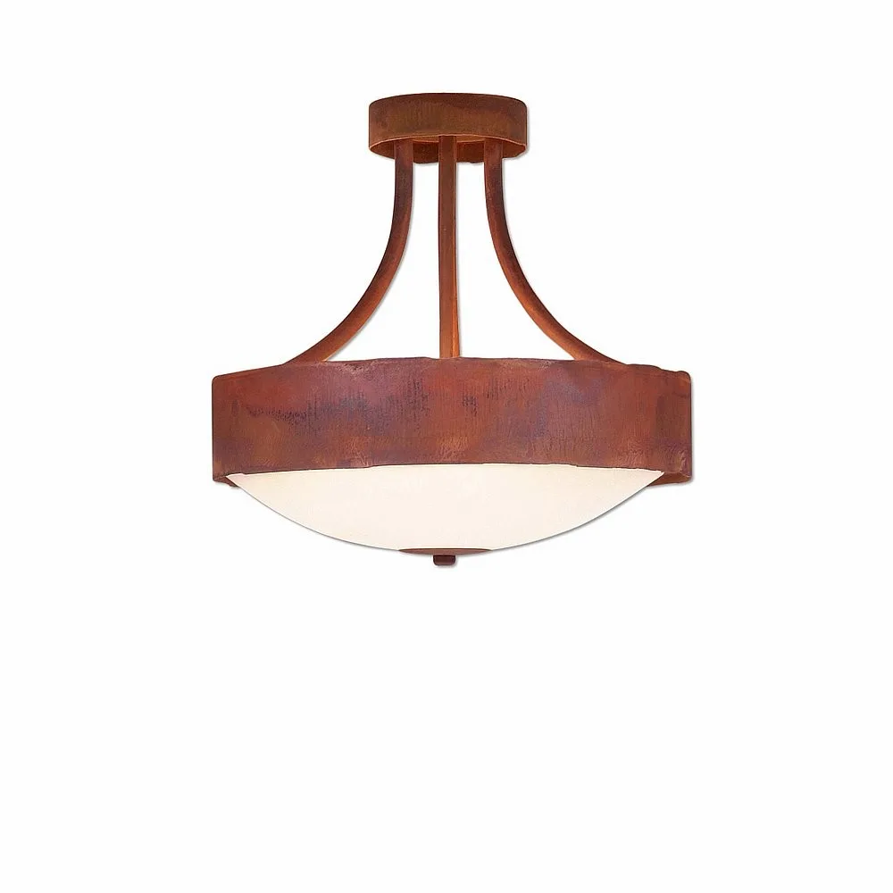 Ridgemont-Rustic Plain Rust Patina Three Light Semi-Flush Mount in Rust Patina