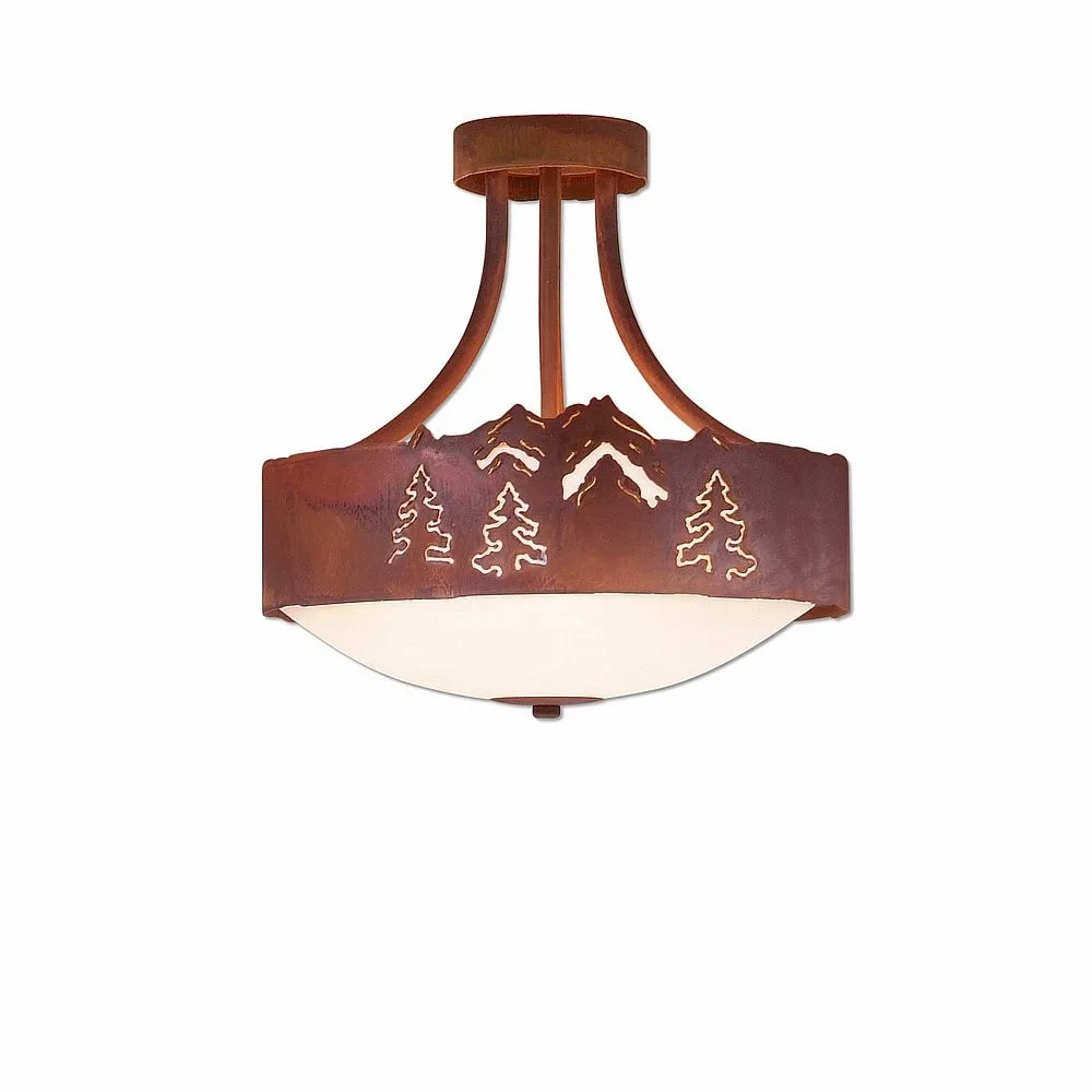 Ridgemont-Mountain-Pine Cutout Three Light Semi-Flush Mount in Rust Patina