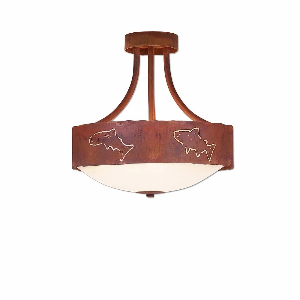 Ridgemont-Fish Cutout Three Light Semi-Flush Mount in Rust Patina