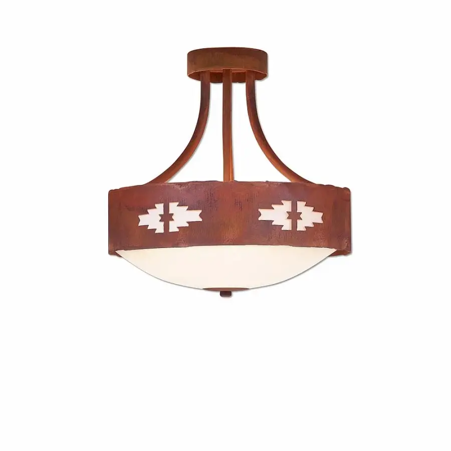 Ridgemont-Pueblo Three Light Semi-Flush Mount in Rust Patina