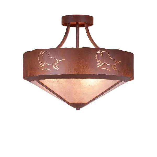 Ridgemont Bison Three Light Semi-Flush Mount in Rust Patina