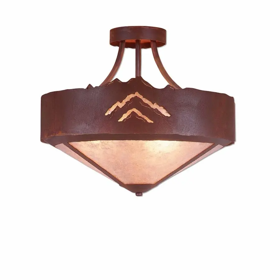 Ridgemont Mountain Cutout Three Light Semi-Flush Mount in Rust Patina