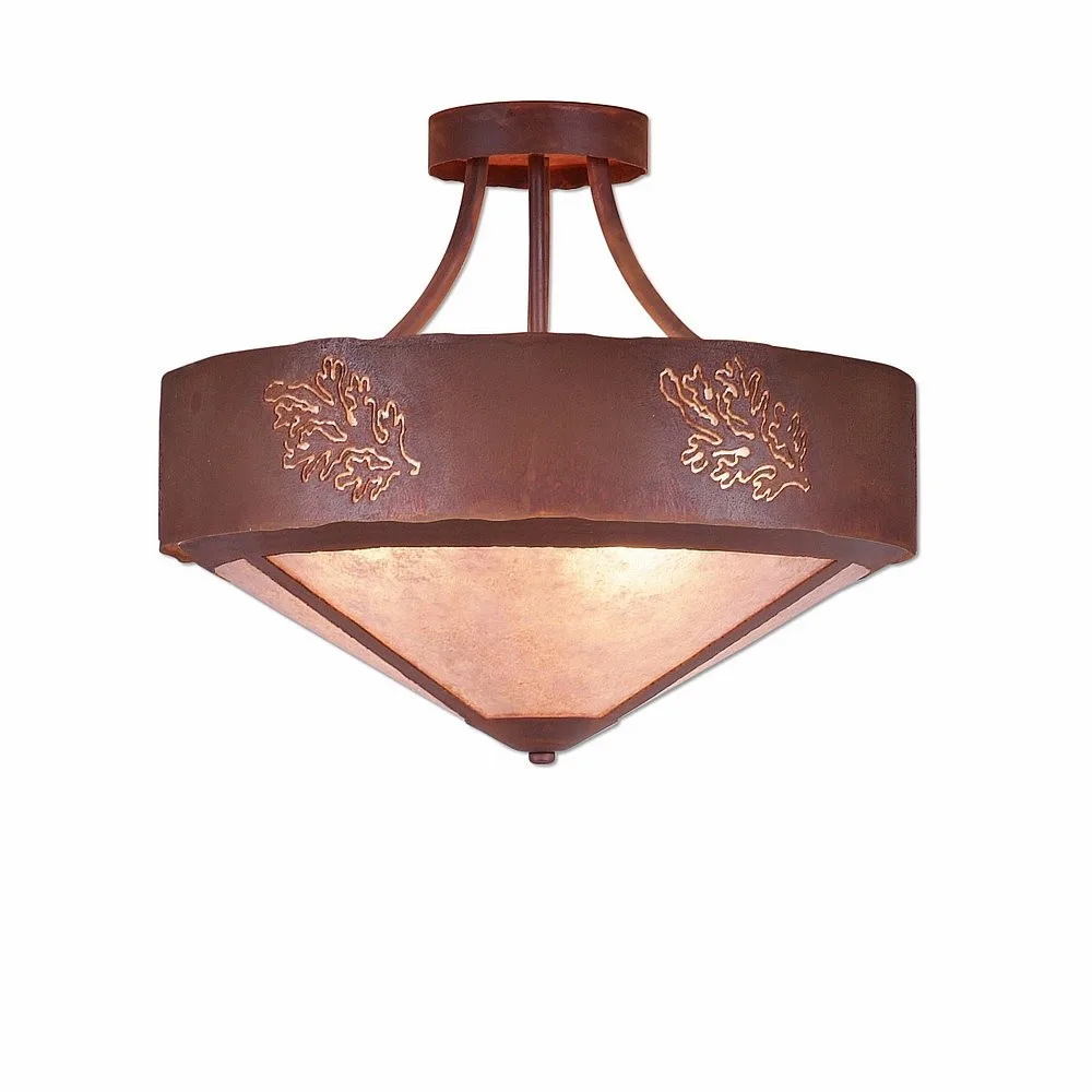 Ridgemont-Cedar Bough Cutout Three Light Semi-Flush Mount in Rust Patina