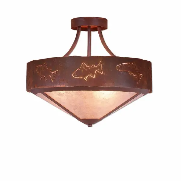 Ridgemont Fish Cutout Three Light Semi-Flush Mount in Rust Patina
