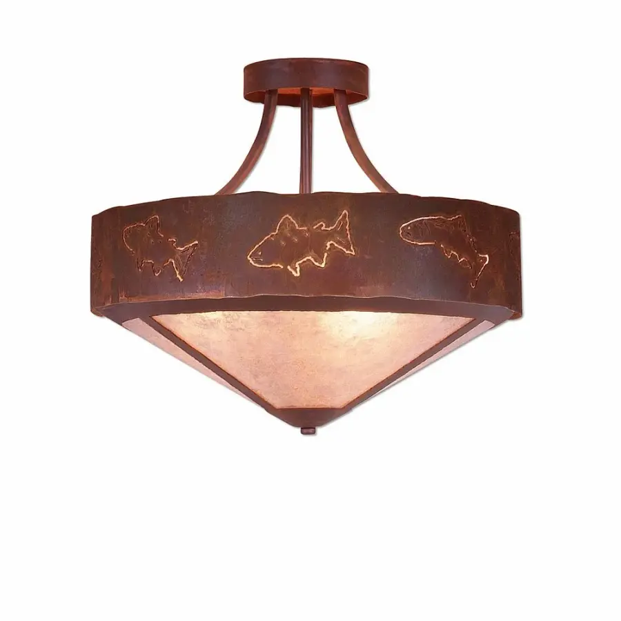 Ridgemont Fish Cutout Three Light Semi-Flush Mount in Rust Patina