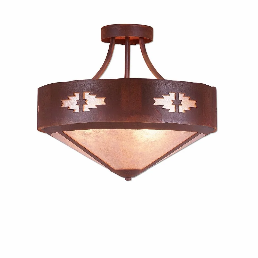 Ridgemont-Pueblo Three Light Semi-Flush Mount in Rust Patina