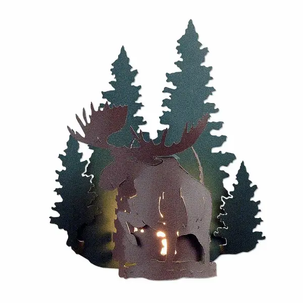 Crestline Moose One Light Wall Sconce in Forest Green with Rustic Brown