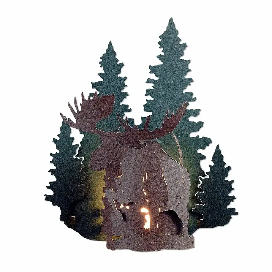 Crestline Moose One Light Wall Sconce in Forest Green with Rustic Brown