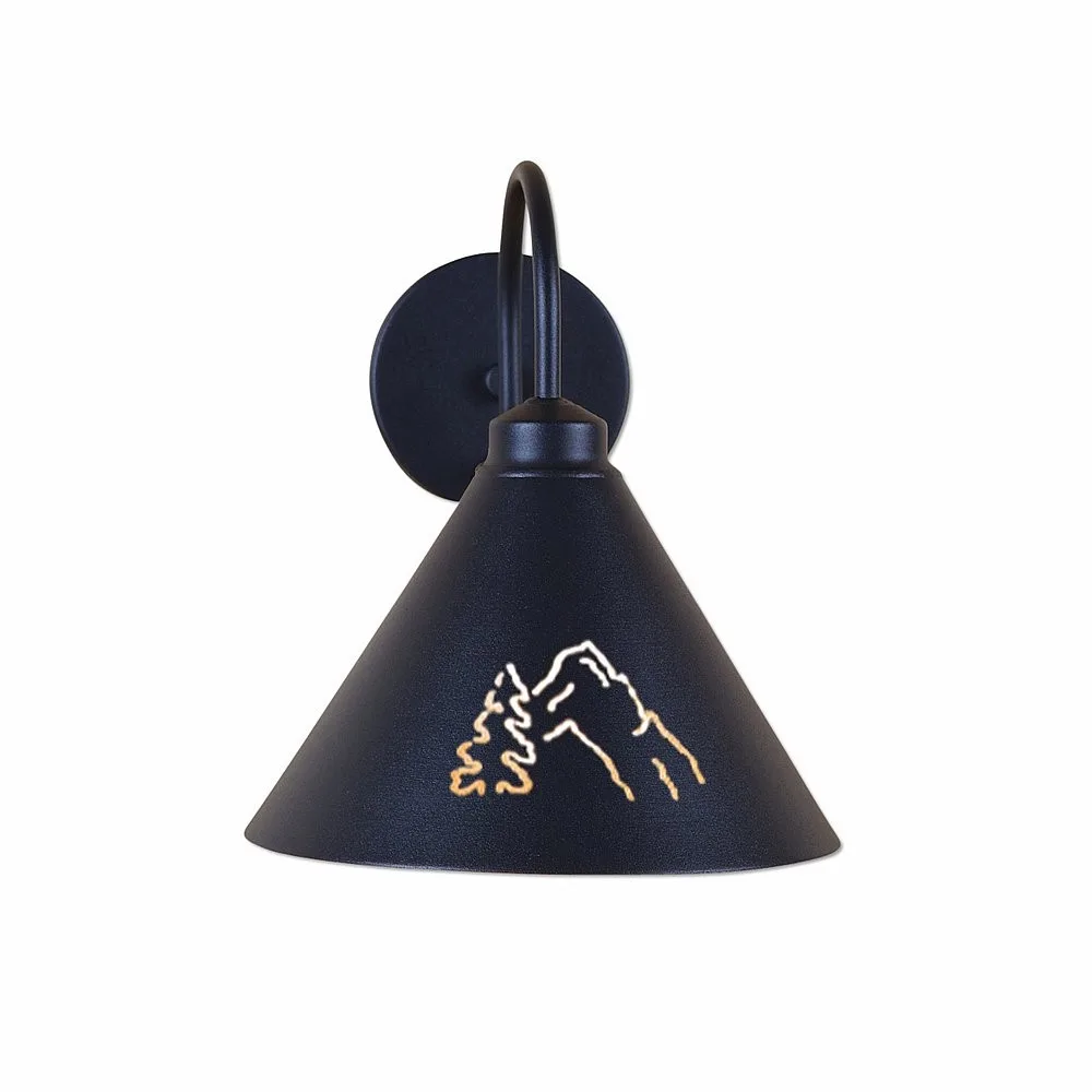 Canyon-Mountain-Pine Cutout One Light Wall Sconce in Black Iron