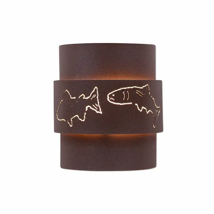 Northridge Fish Cutout Outdoor Wall Sconce in Rustic Brown