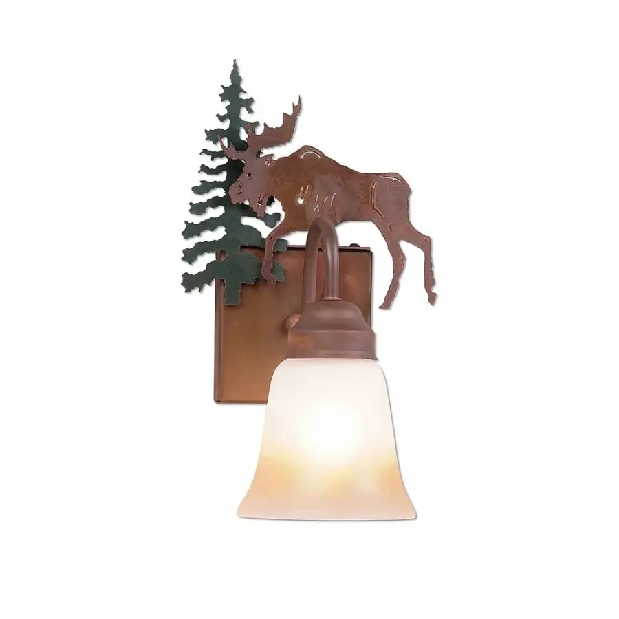 Wasatch-Mountain Moose Wall Sconce in Cedar Green/Rust Patina