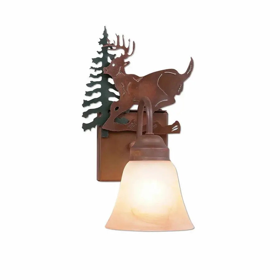 Wasatch-Mountain Deer Wall Sconce in Cedar Green/Rust Patina