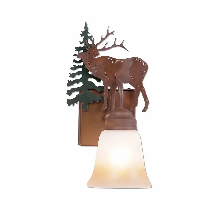 Wasatch-Mountain Elk Wall Sconce in Cedar Green/Rust Patina