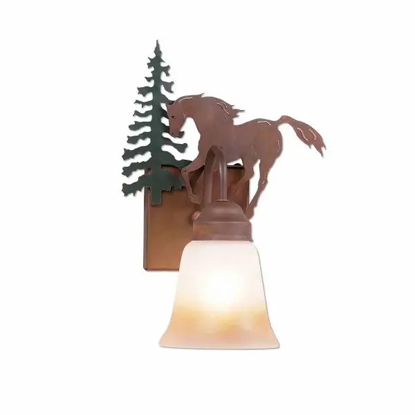 Wasatch Mountain Horse Wall Sconce in Cedar Green with Rust Patina