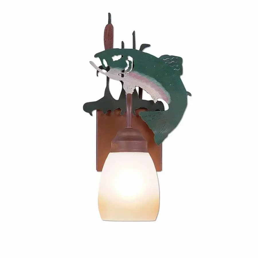 Wasatch Trout Fish Wall Sconce in Rust Patina