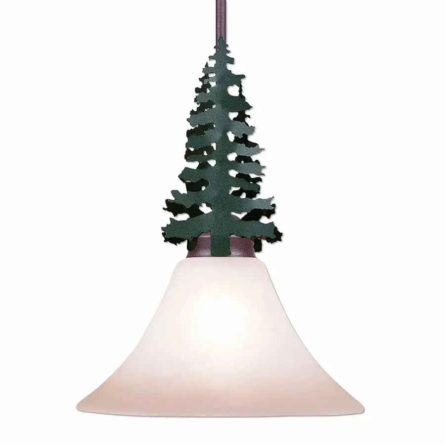 Cedarwood Cedar Tree Pendant Light in Forest Green & Rustic Brown