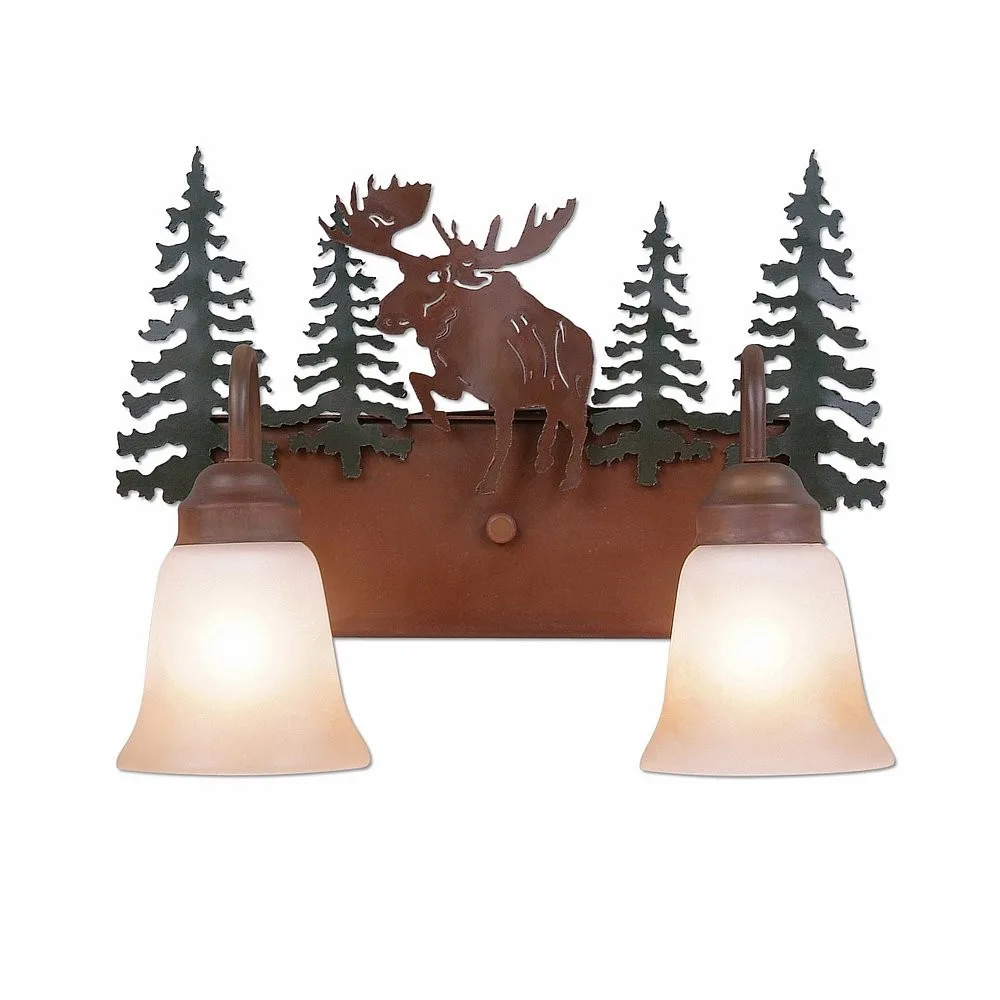 Denali-Alaska Moose Two Light Bath Vanity Light in Cedar Green/Rust Patina