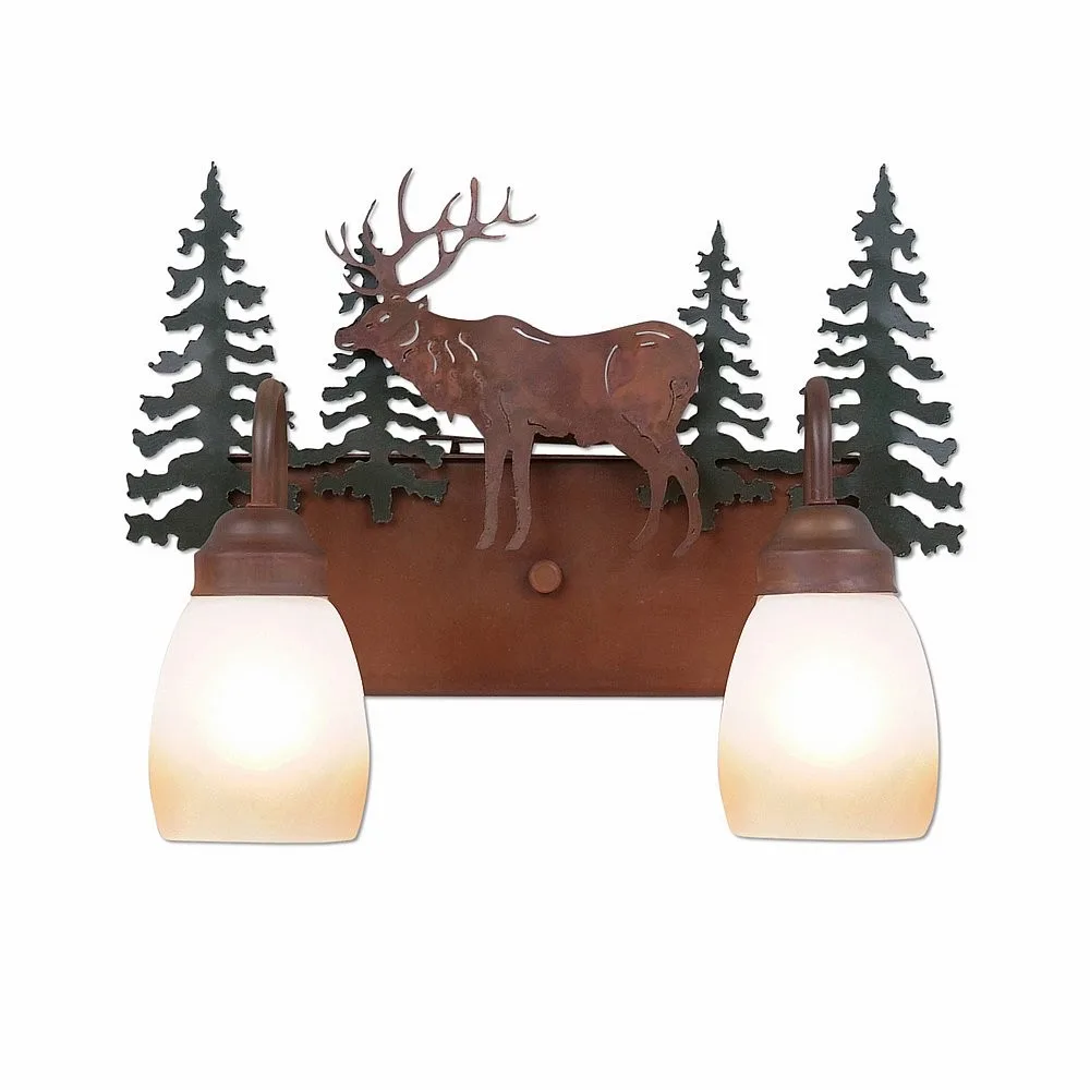 Denali-Valley Elk Two Light Bath Vanity Light in Cedar Green/Rust Patina