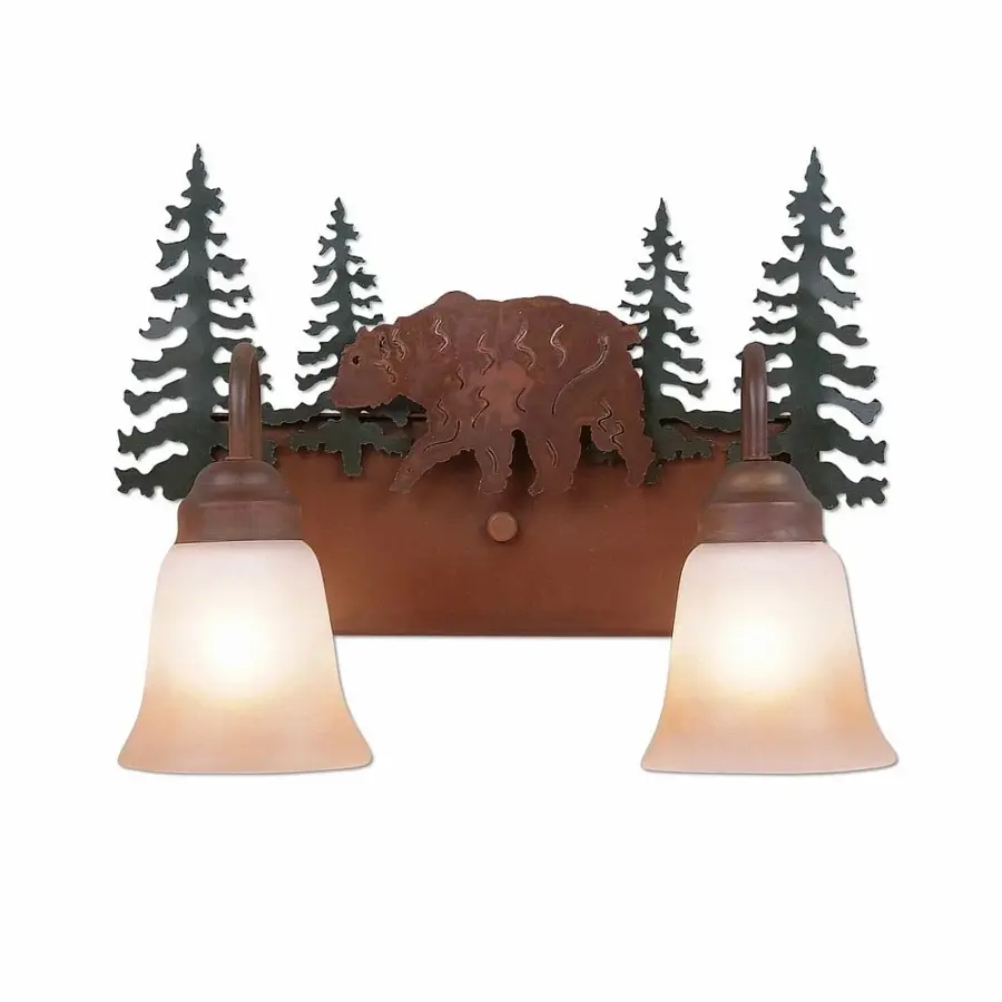 Denali-Bear Two Light Bath Vanity Light in Cedar Green/Rust Patina