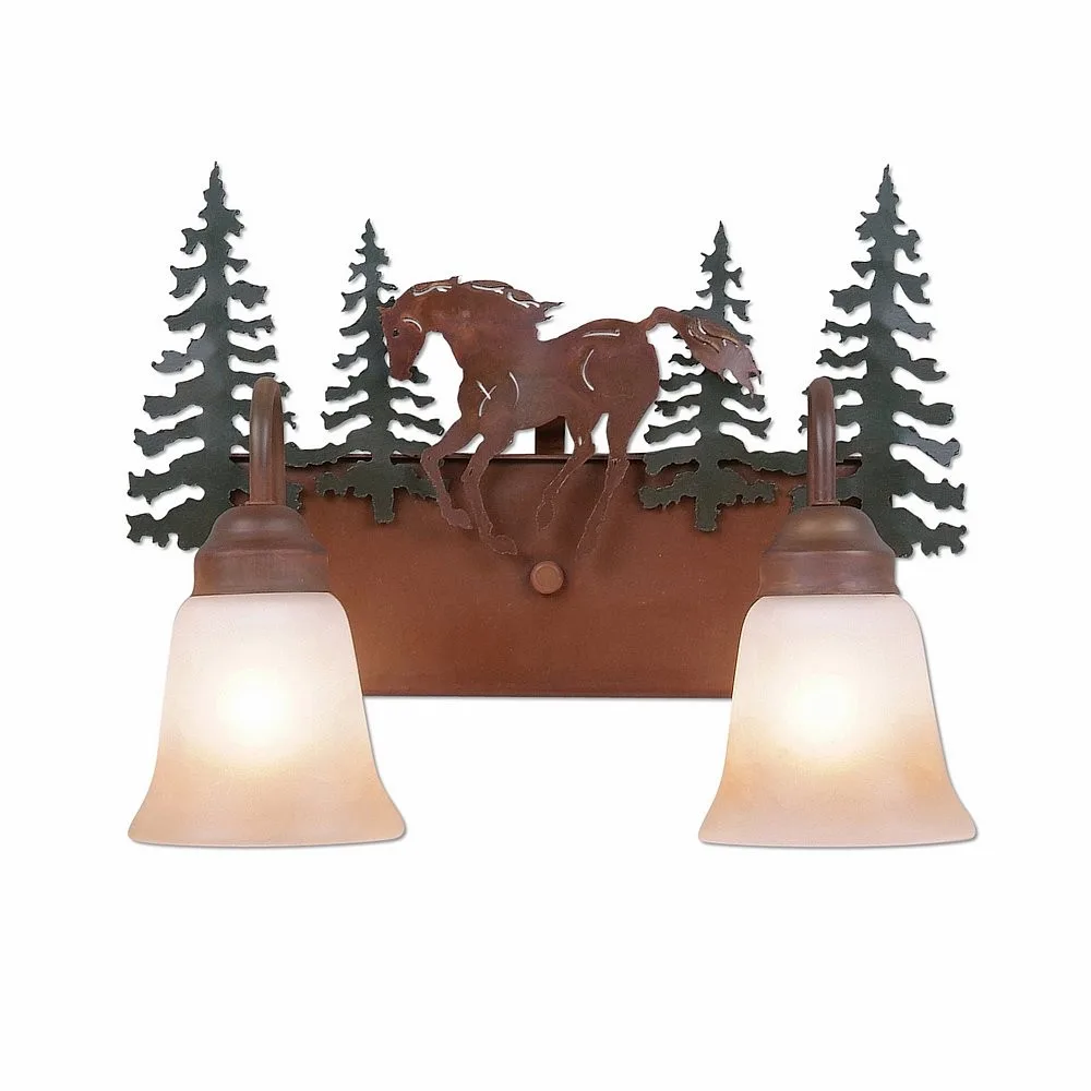 Denali-Mountain Horse Two Light Bath Vanity Light in Cedar Green/Rust Patina