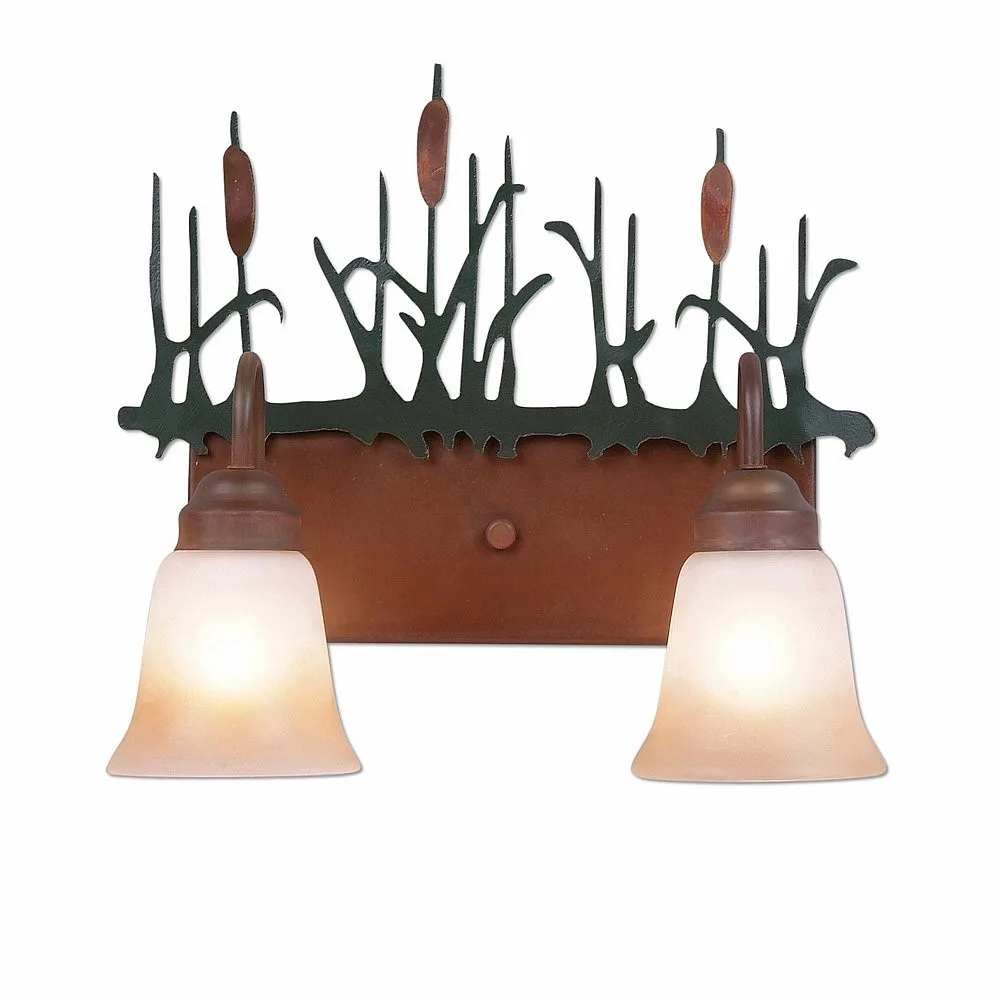 Denali-Cattails Two Light Bath Vanity Light in Cedar Green/Rust Patina