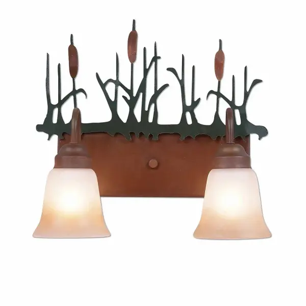 Denali Cattails Two Light Bath Vanity Light in Cedar Green with Rust Patina