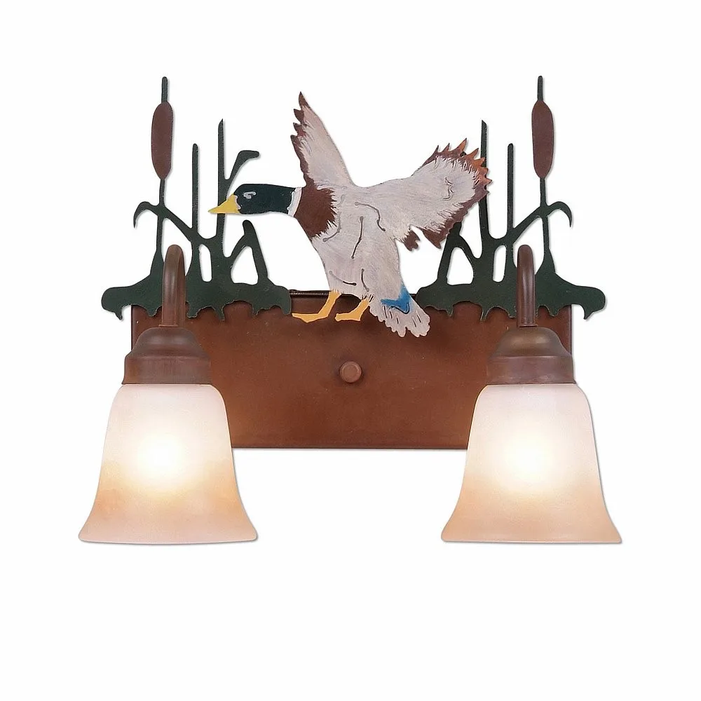 Denali-Mallard Duck Two Light Bath Vanity Light in Waterfowl/Rust Patina