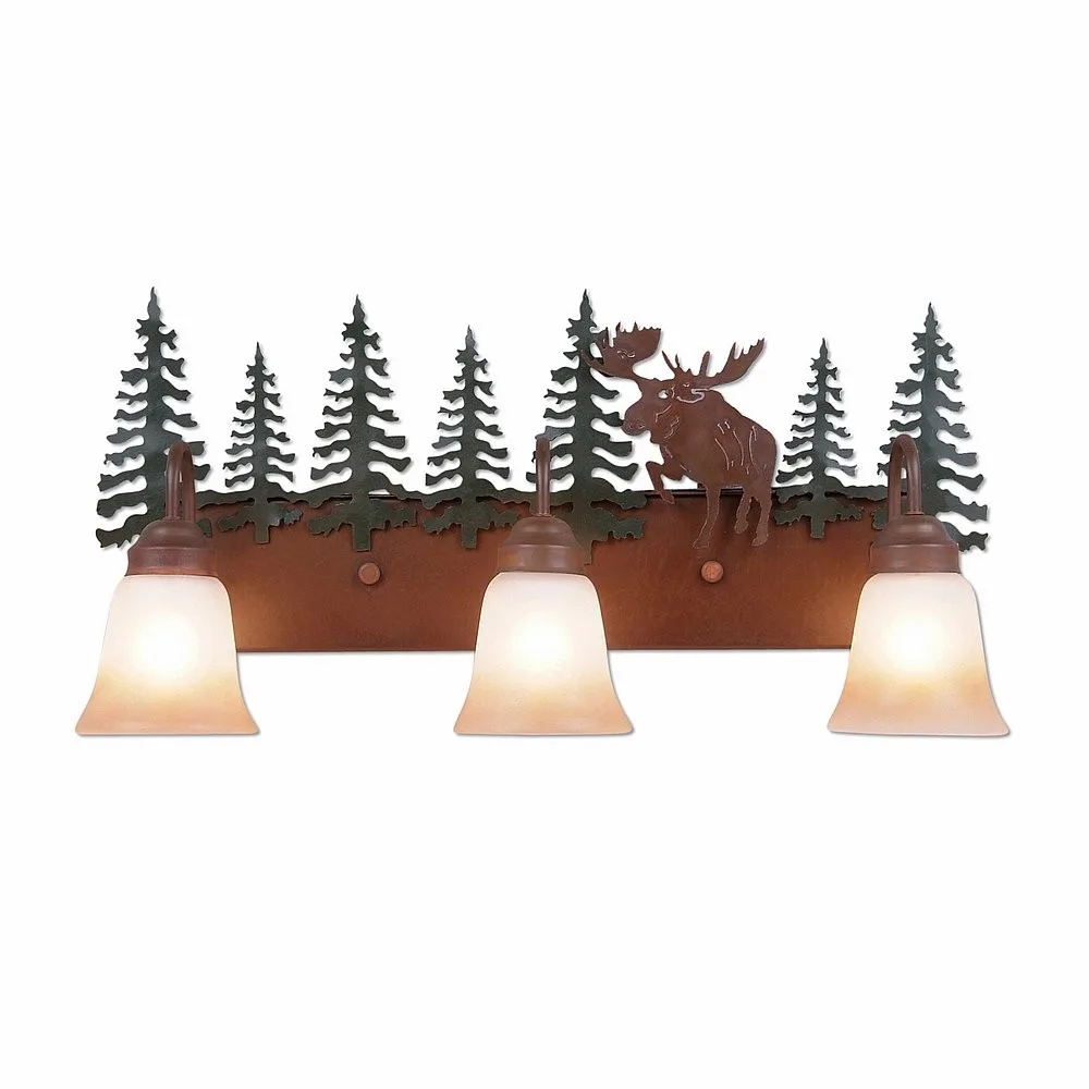 Denali-Alaska Moose Three Light Bath Vanity Light in Cedar Green/Rust Patina