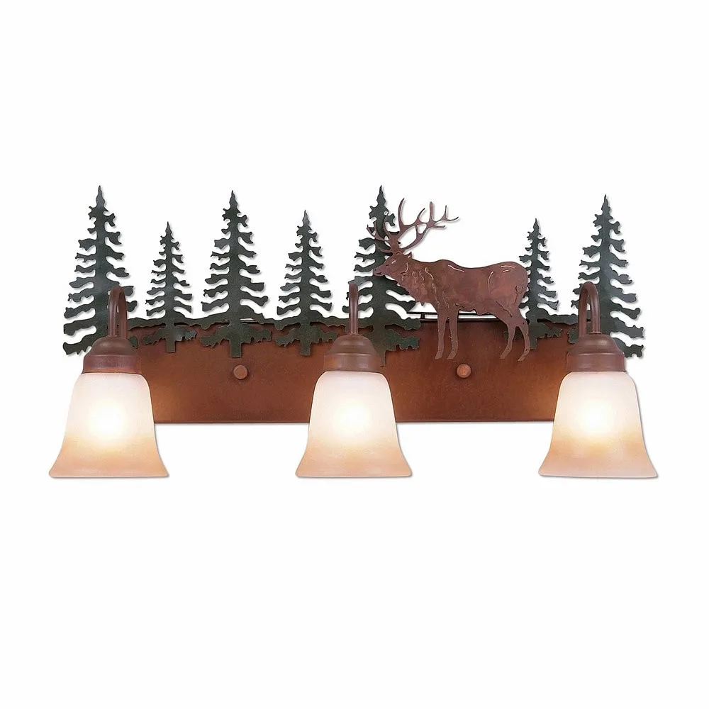 Denali-Valley Elk Three Light Bath Vanity Light in Cedar Green/Rust Patina
