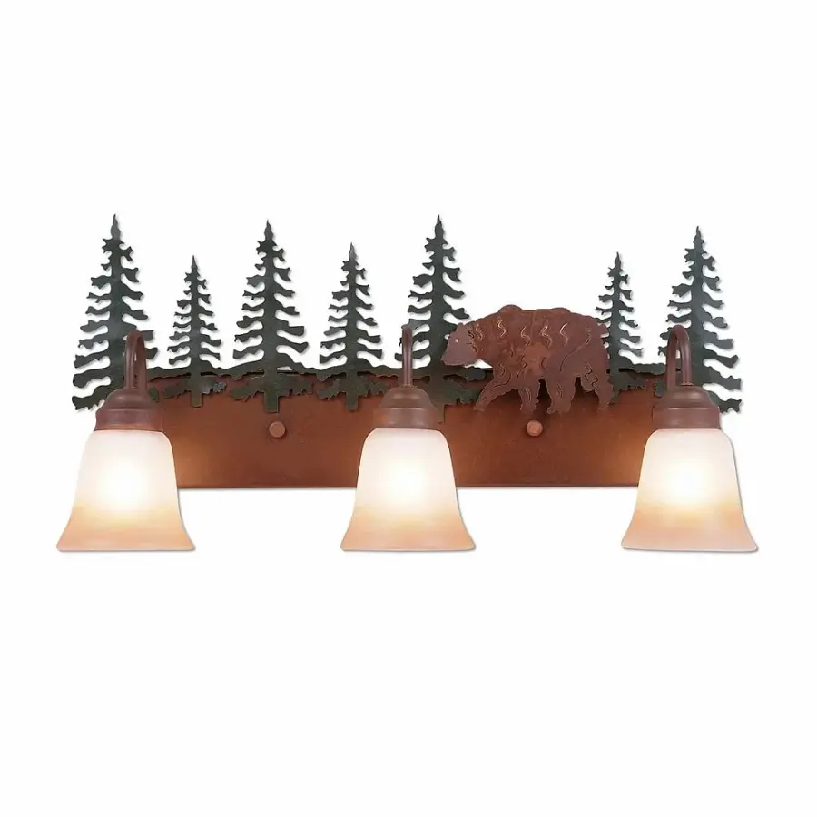 Denali-Bear Three Light Bath Vanity Light in Cedar Green/Rust Patina