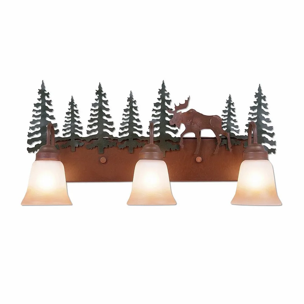 Denali-Mountain Moose Three Light Bath Vanity Light in Cedar Green/Rust Patina