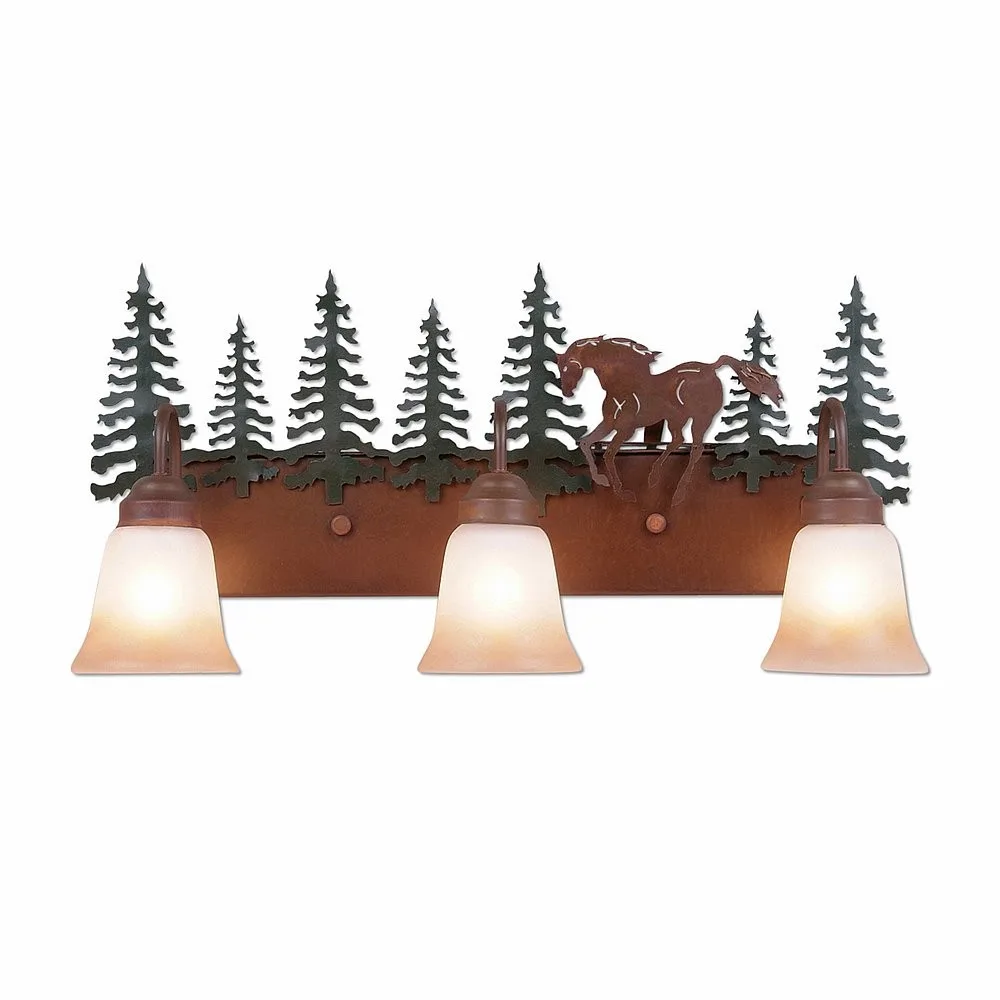 Denali-Mountain Horse Three Light Bath Vanity Light in Cedar Green/Rust Patina