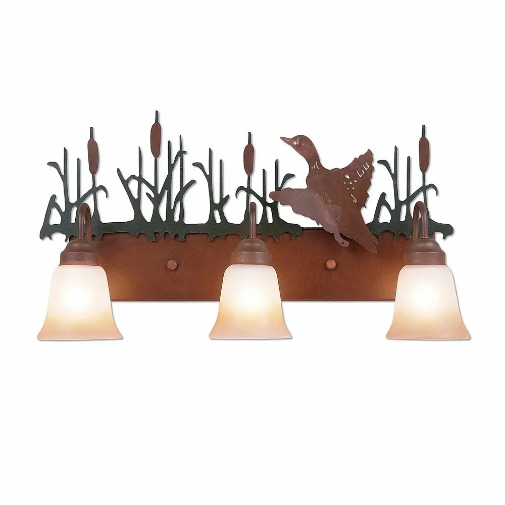 Denali-Loon Three Light Bath Vanity Light in Cedar Green/Rust Patina