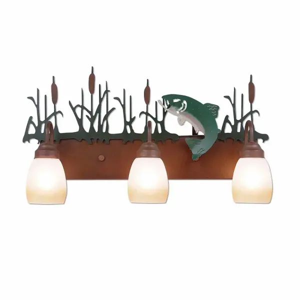 Denali Trout Three Light Bath Vanity Light in Rust Patina