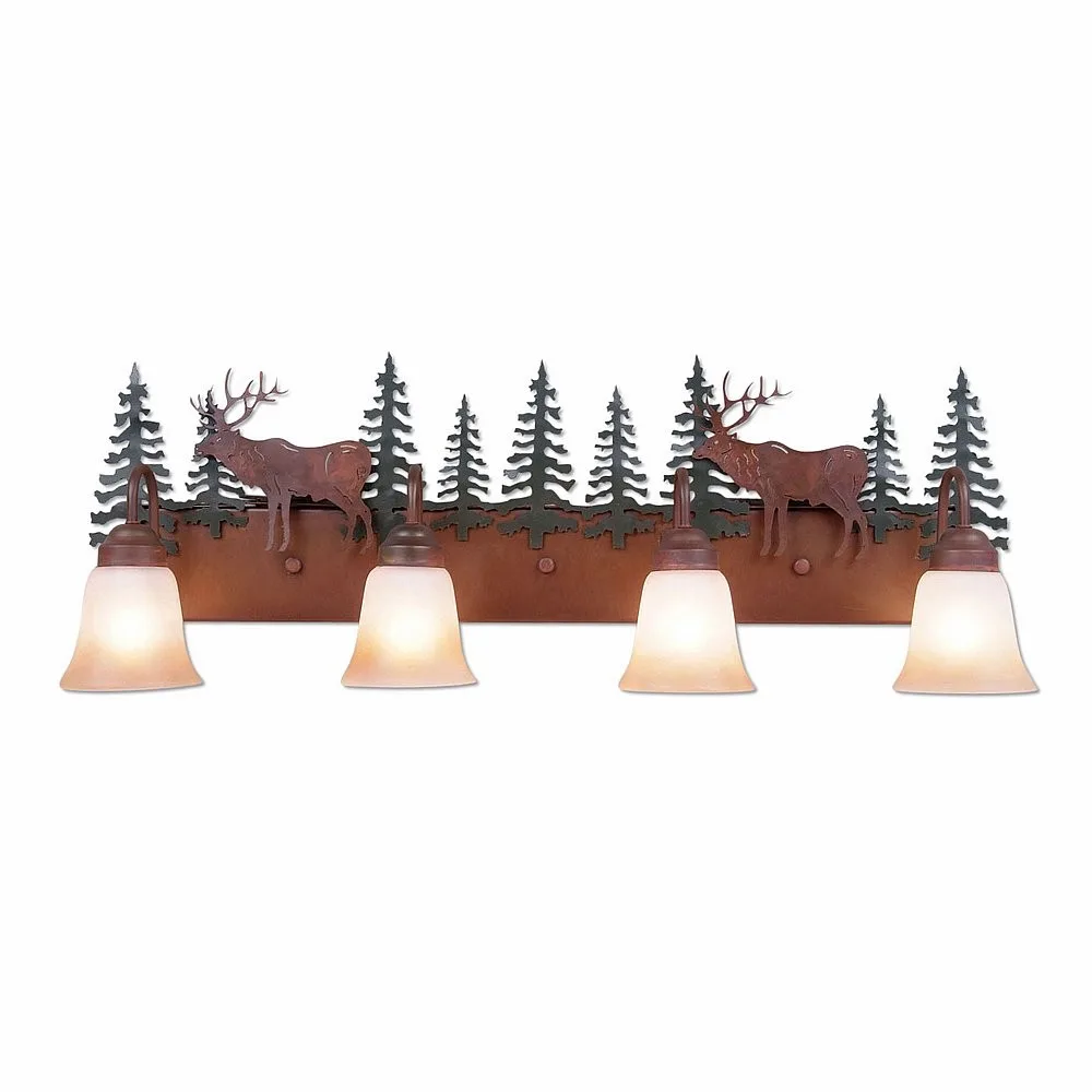 Denali-Valley Elk Four Light Bath Vanity Light in Cedar Green/Rust Patina