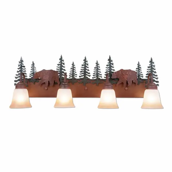 Denali-Bear Four Light Bath Vanity Light in Cedar Green/Rust Patina