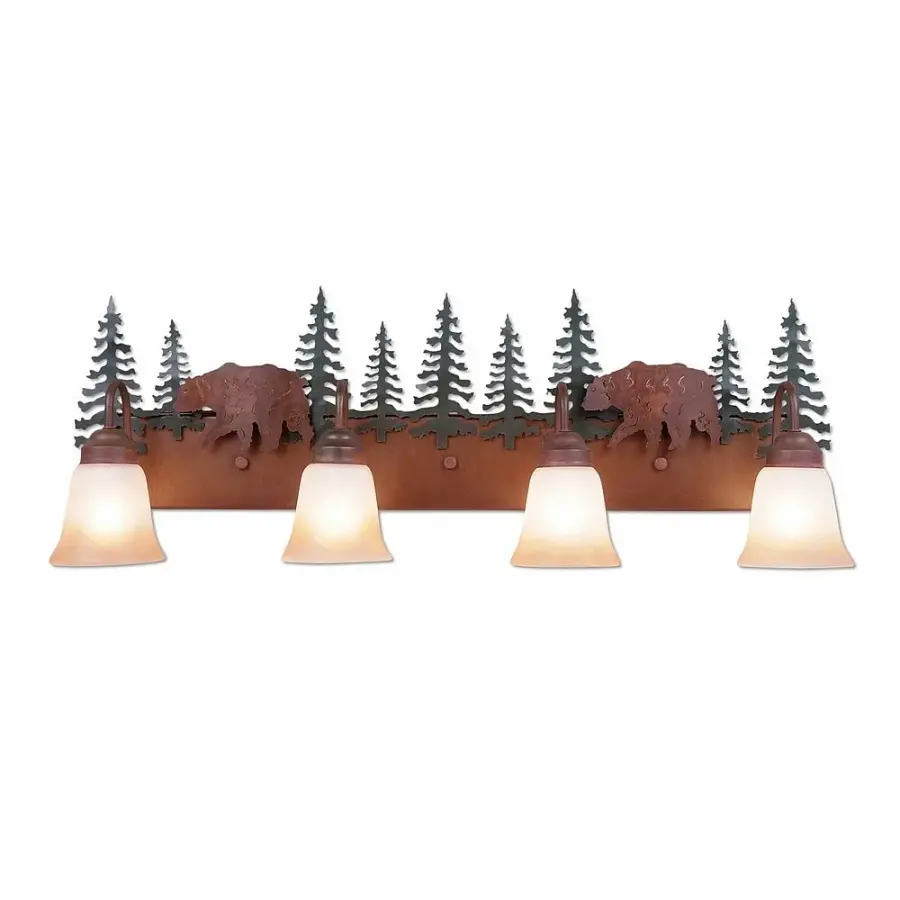 Denali-Bear Four Light Bath Vanity Light in Cedar Green/Rust Patina