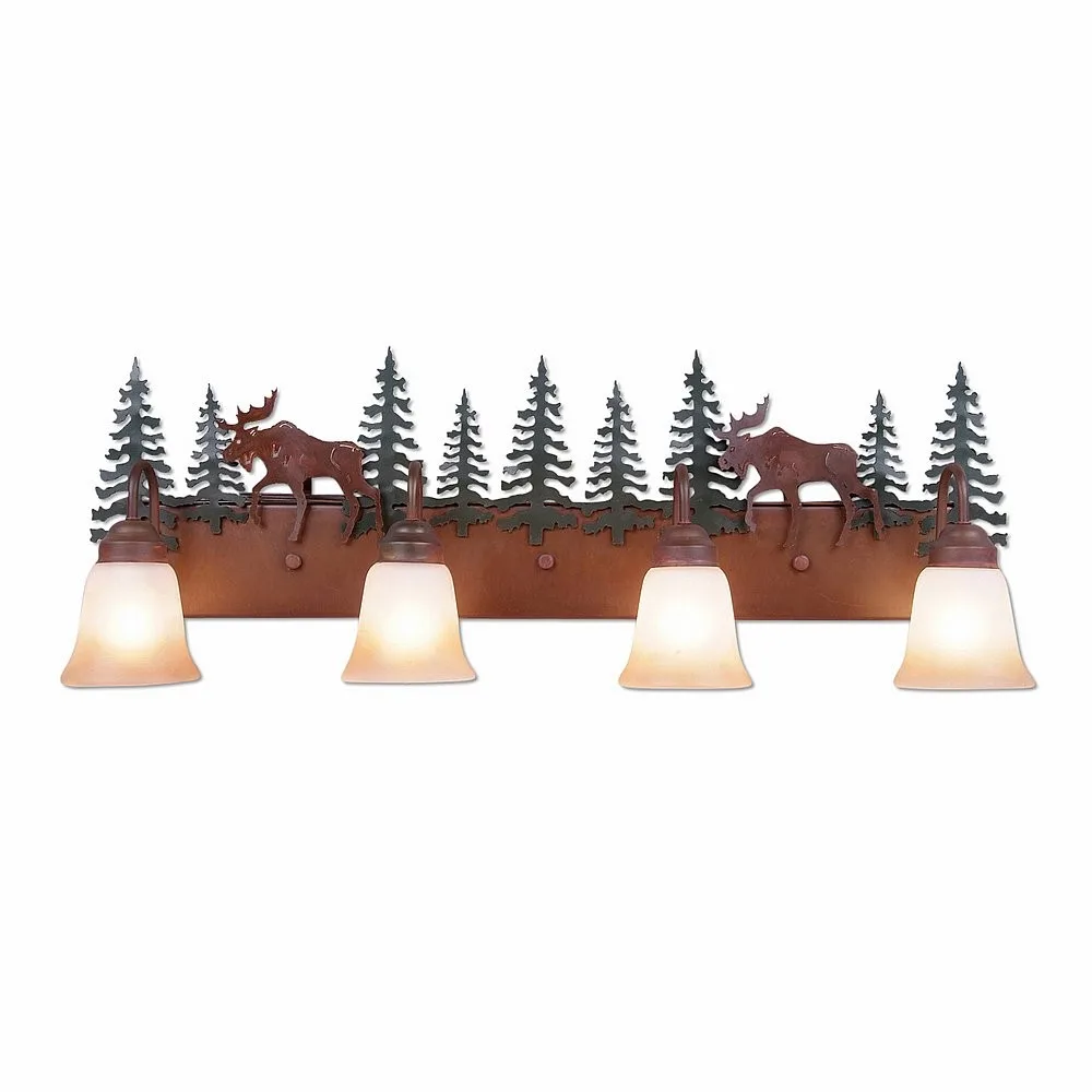 Denali-Mountain Moose Four Light Bath Vanity Light in Cedar Green/Rust Patina