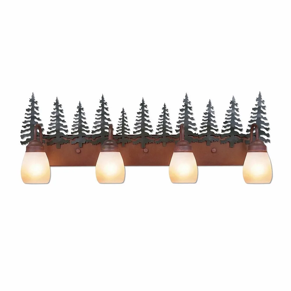 Denali-Cedar Tree Four Light Bath Vanity Light in Cedar Green/Rust Patina
