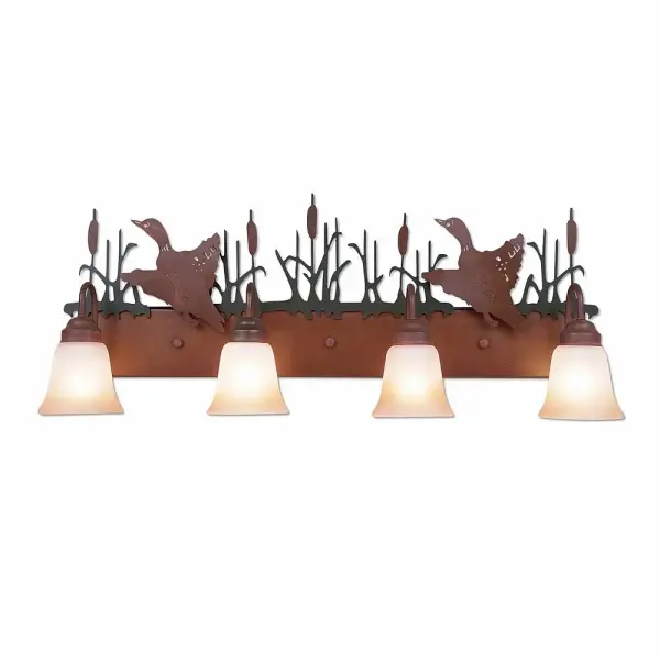 Denali-Loon Four Light Bath Vanity Light in Cedar Green/Rust Patina