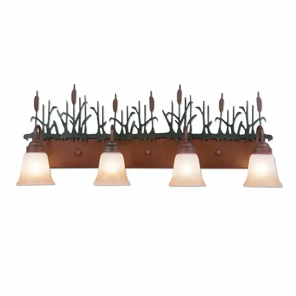 Denali Cattails Four Light Bath Vanity Light in Cedar Green with Rust Patina