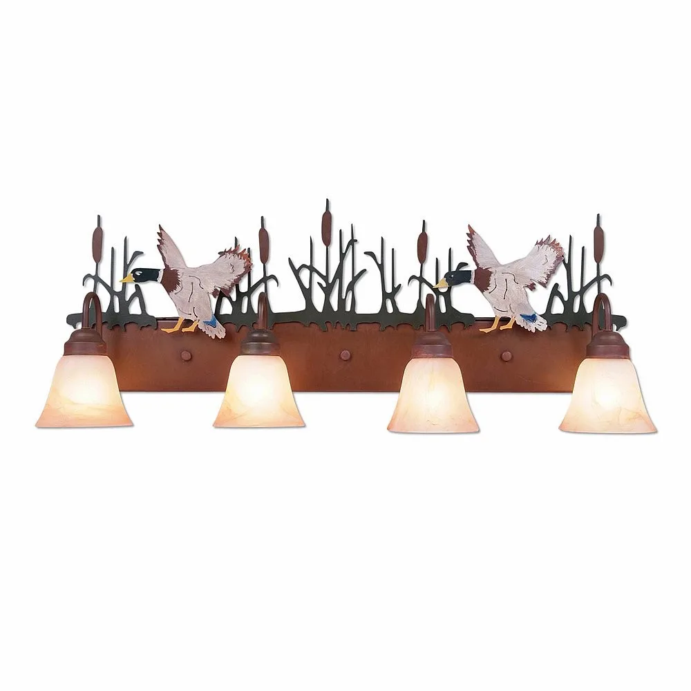 Denali-Mallard Duck Four Light Bath Vanity Light in Cedar Green/Rust Patina