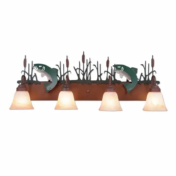 Denali Trout Four Light Bath Vanity Light in Rust Patina