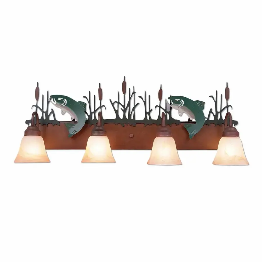 Denali Trout Four Light Bath Vanity Light in Rust Patina