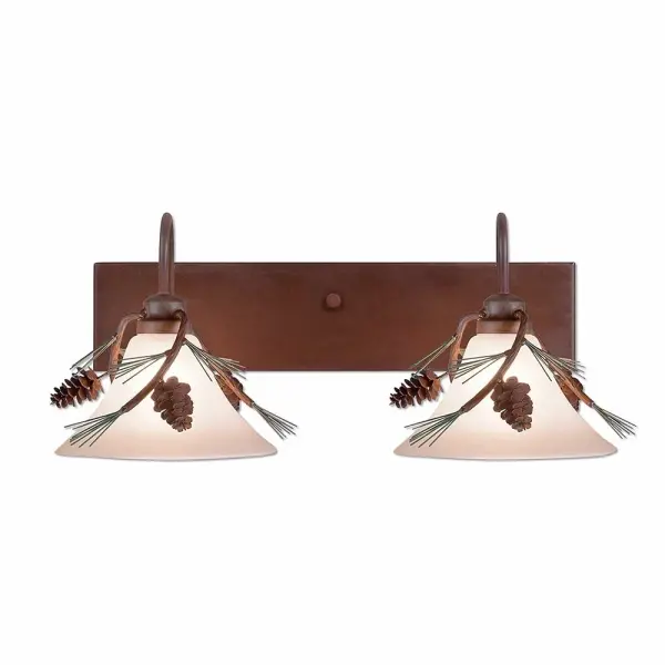 Cedarwood Pine Cone 2-Light Bath Vanity Light in Pine Tree Green with Rust Patina