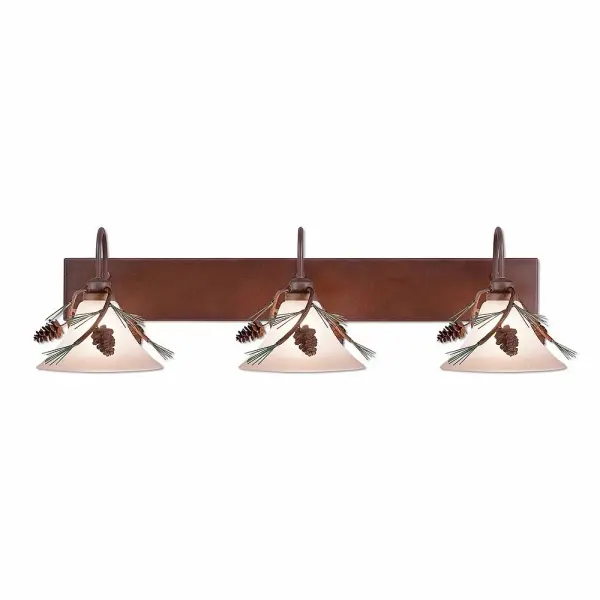 Cedarwood Pine Cone 3-Light Bath Vanity Light in Pine Tree Green with Rust Patina